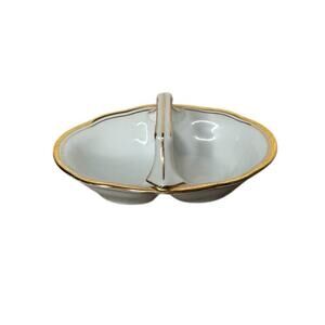 Vintage EAMAG Bavaria White Gold Trim Divided Double Salt Dip Small Bowl 3x4.5"